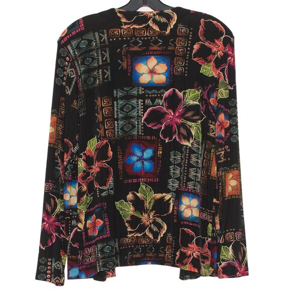 Vintage Chicos Travelers Cardigan Slinky Floral Boho Tropical Resort 1 Medium 8 - Picture 2 of 6